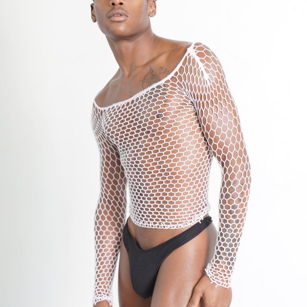 White Fishnet Body Sock Shirt One Size